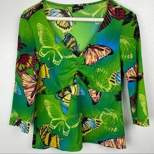 Y2K second skin green butterfly 3/4 length top M